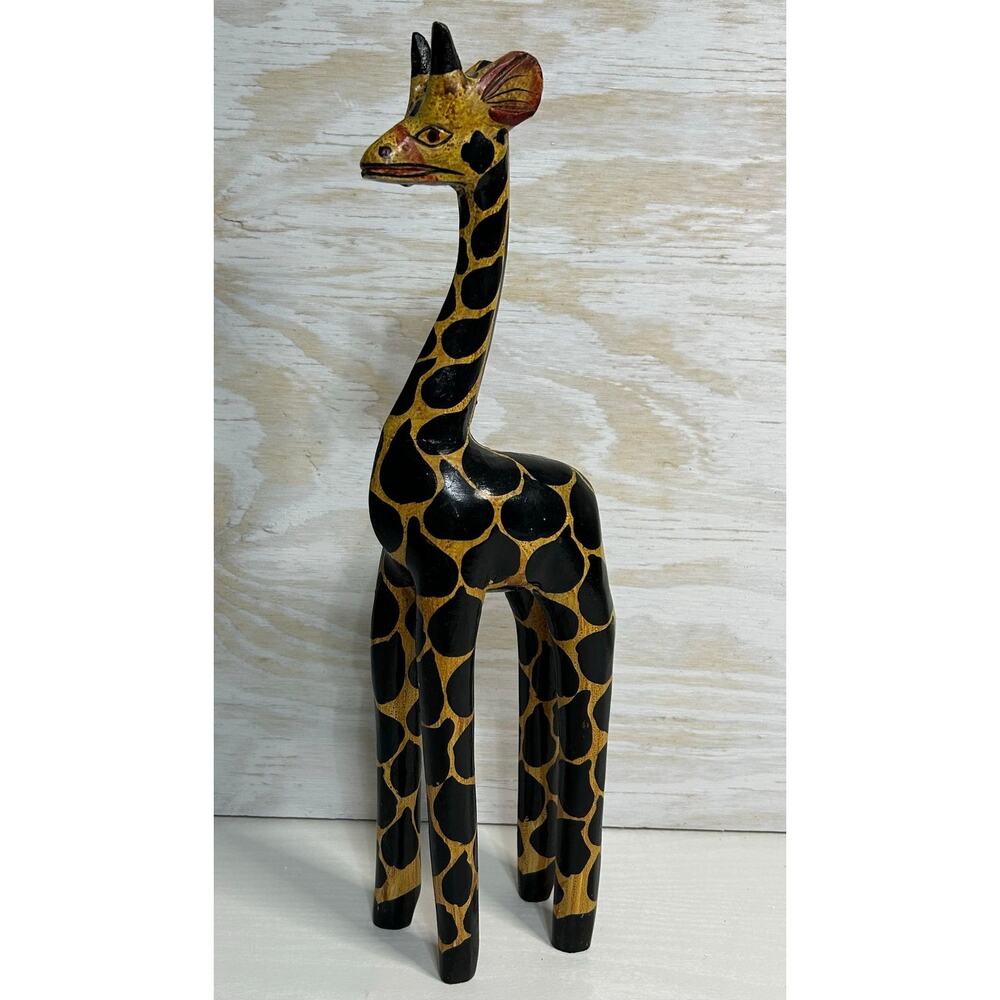 Hand-Carved Wooden Giraffe African Safari Figurine